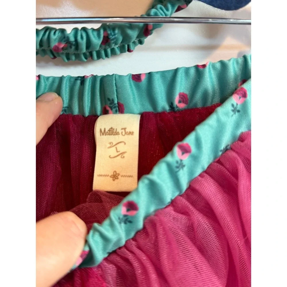 Matilda Jane Girls Magenta Pink Tulle Tutu Skirt Reindeer Headband Set Large